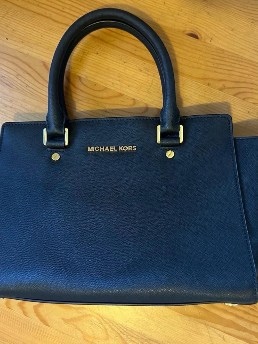 Michael Kors Black Leather Satchel with Gold Hardware